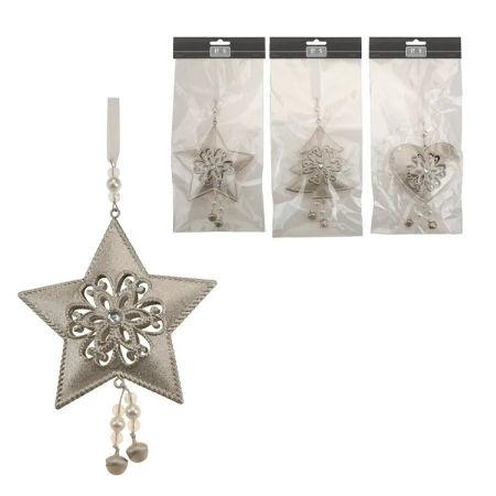 Hanging Deco Metal Christmas Decoration 23 cm 3 Assorted Designs