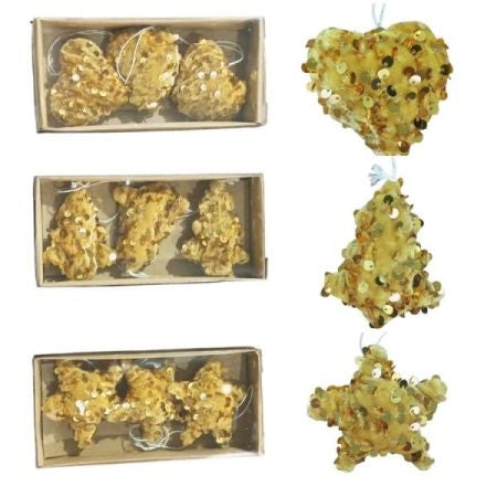 Set of Christmas Sequin Hanging Decorations Assorted - 3 Pcs