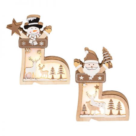 Out Of The Blue Wooden Christmas Decoration Santa Boot With Warm White LED