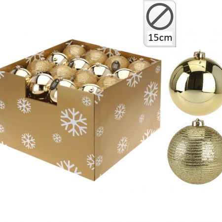 Large Christmas Ball Gold Assorted Design - 12 Cm