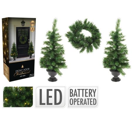 Set of Christmas Trees and Christmas Wreath 3 Pcs with LED